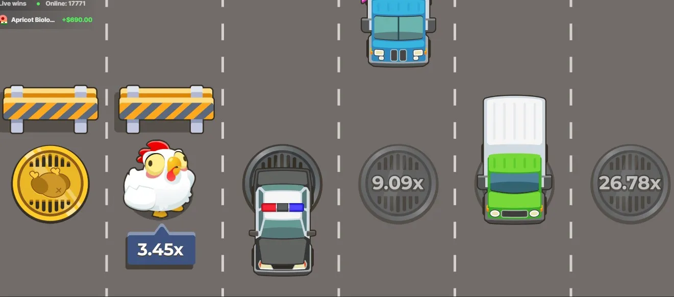 Chicken Road 2: la strada con le auto, le barriere e i dischi dei moltiplicatori
