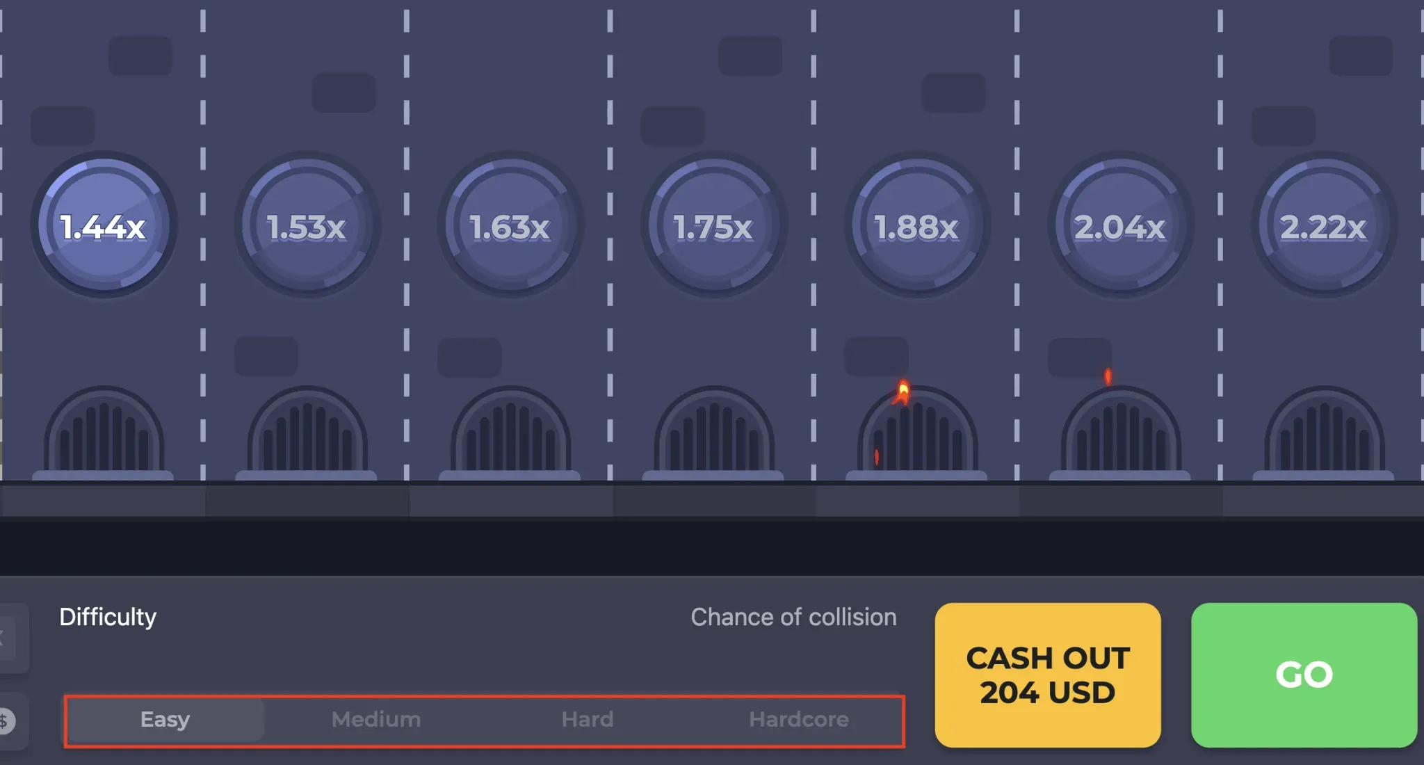 I primi dischi di Chicken Road in Easy, con il selettore dei livelli evidenziato