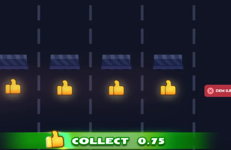 La schermata di incasso di Uncrossable Rush con il tasto Collect